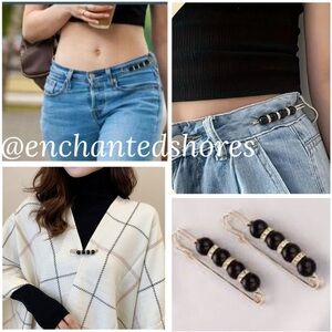 Pearl Pins Linear Brooch Waist Cincher Lux Safety Pin Gold Tone Crystals Pearls